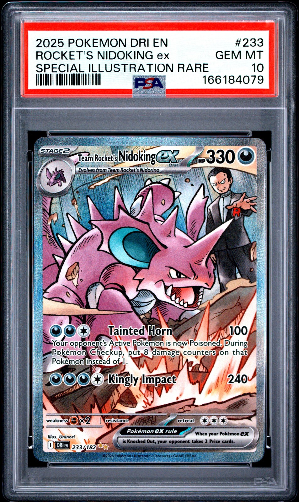 2025 POKEMON DRI EN-DESTINED RIVALS #233 TEAM ROCKET'S NIDOKING EX PSA 10