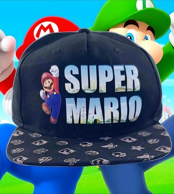 Super Mario Nintendo Baseball Cap Black Snapback Flat Brim