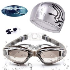 Swimming Goggles Waterproof and Cap Set 4 in 1, UV 400 Protection Lenses Clea...