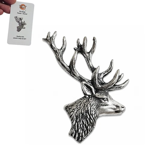 Stag Head Pewter Pin Badge Deer Brooch Country Nature Lapel Gift 30mm