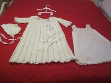 VTG Baby Knit Sweater Dress Cotton Slip And Bonnet Cap