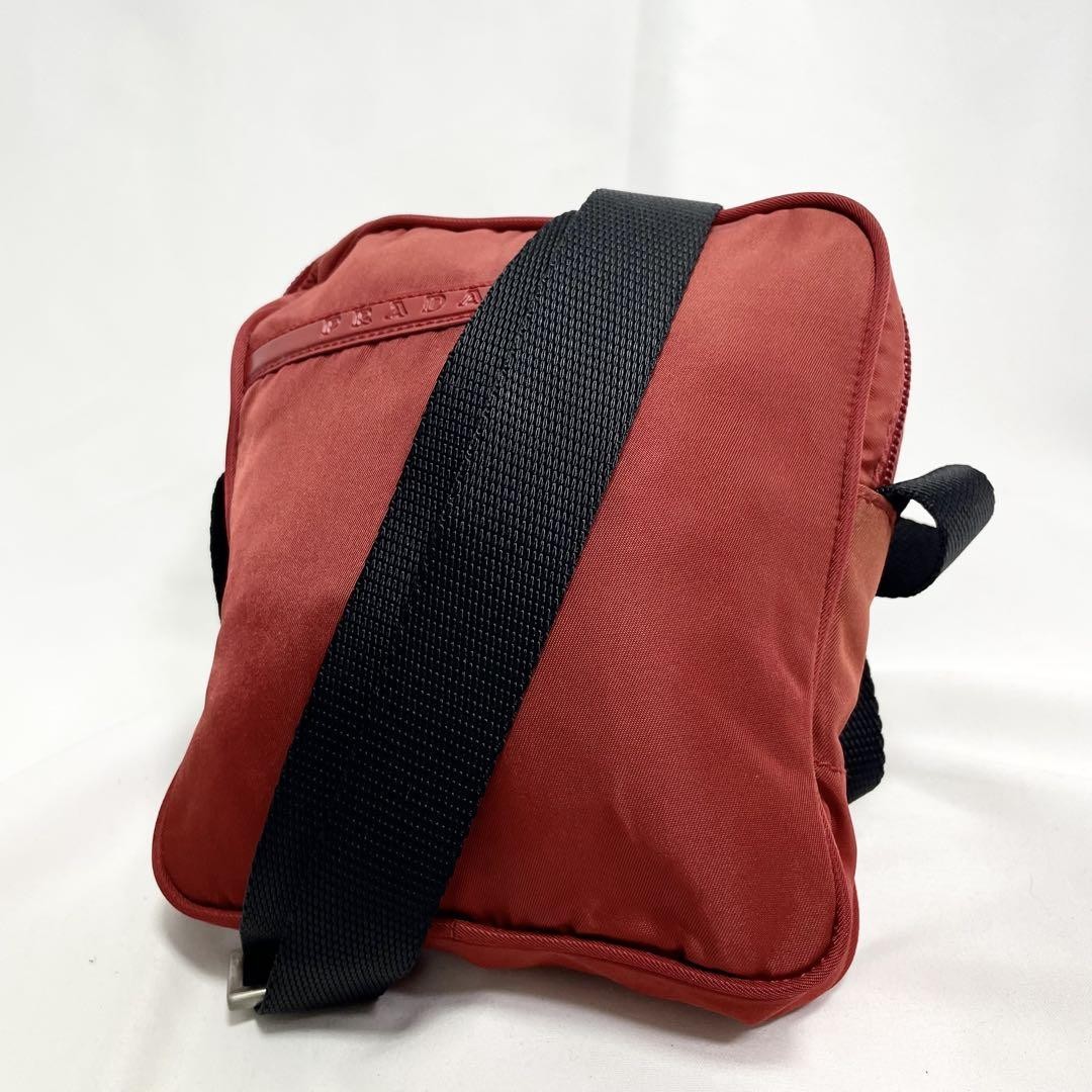 Prada Sports Logo Red Crossbody Shoulder Bag Large Capacity Square
