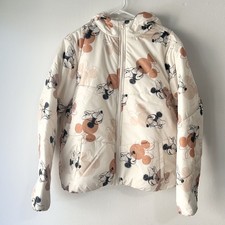 Disney Store Minnie Mouse All Over Print Cream Puffer Full Zip Jacket SZ XL NWT