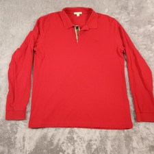 Burberry Brit Red Long Sleeve Polo/Rugby Shirt / Plaid Accents / Men's Size L