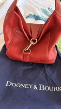 Dooney Bourke Red Pebbled Shoulder Bag Clasp Inner Pockets w/ Dust Bag