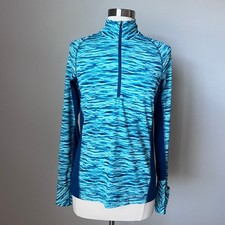 Patagonia Women's Blue Teal Swirl Print Quarter Zip Athletic Pullover Top Sz M