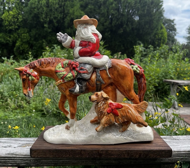 Golden retriever . Christmas In June!Handsculpted / Hand painted Ceramic . OOAK!