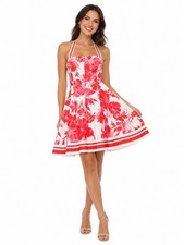 All About May Floral Halter Fit & Flare Dress Pink  White Sz 10 Bold Floral