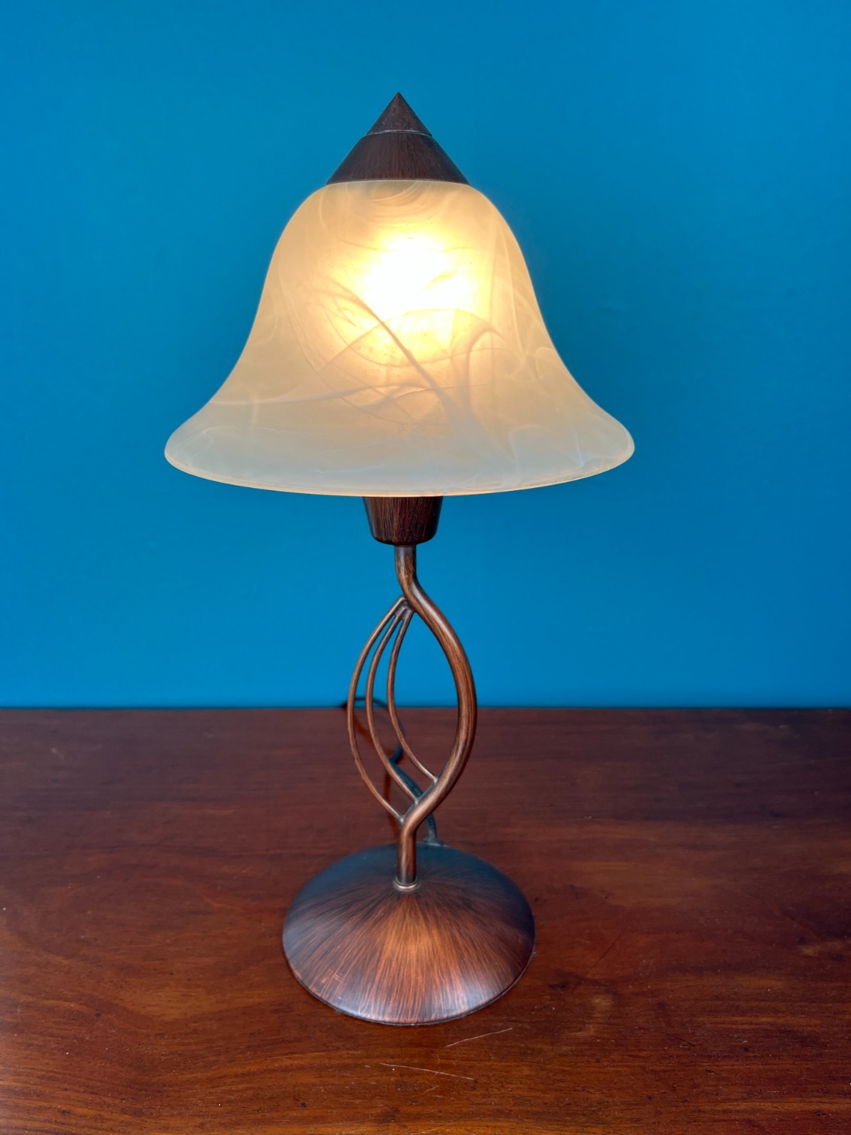Vintage Art Nouveau Style Table Lamp with Marbled Glass Shade Bronze Effect 36cm
