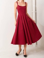 Flying Tomato Solid Woven Midi Dress Maroon