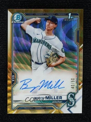 2021 Bowman Draft Chrome Pick Gold Wave Refractor 40/50 Bryce Miller Auto 0s9t