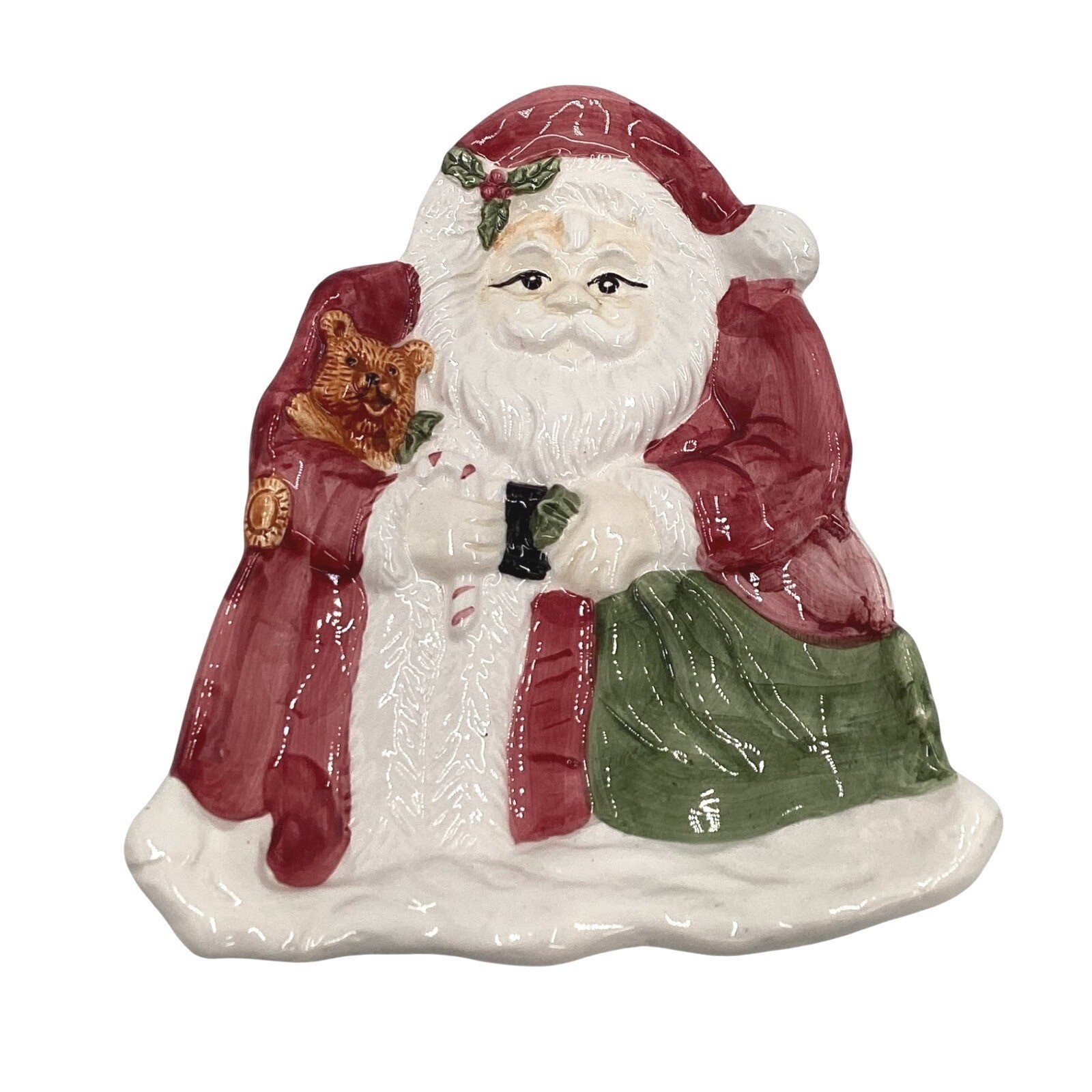 Vintage Ceramic Santa Claus Candy Dish Trinket Plate Christmas Holiday Decor