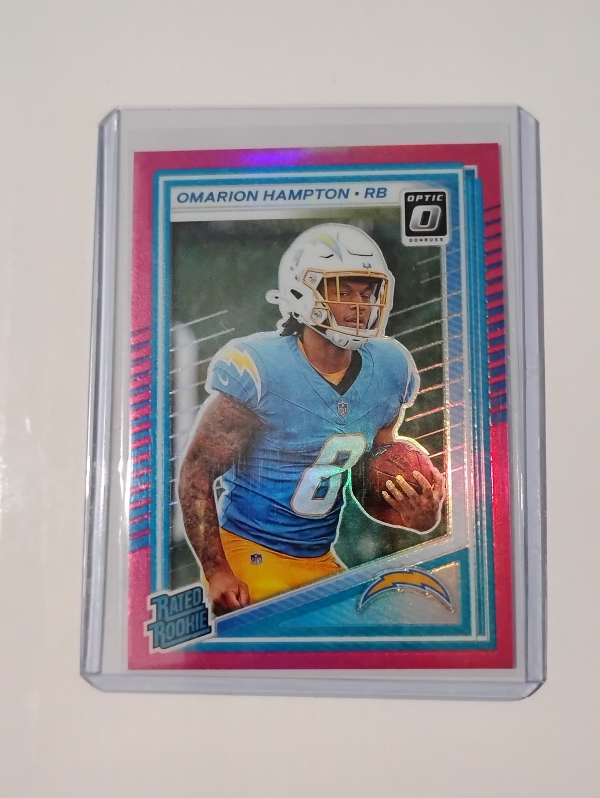 2025 Panini Donruss Rated Rookie Omarion Hampton #303 Optic Preview Pink