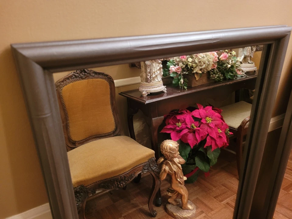 2 espejos de pared Carolina vintage a juego de 20"×44". Acabado bronce, bambú 👀 Foto 4 de 4