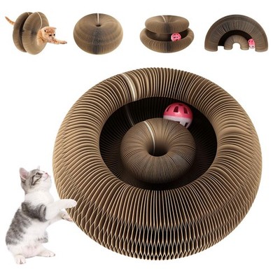 Kitty Curls Cat Toy, Magic Organ Cat Scratching Board with Bell-Ball, Foldabl...