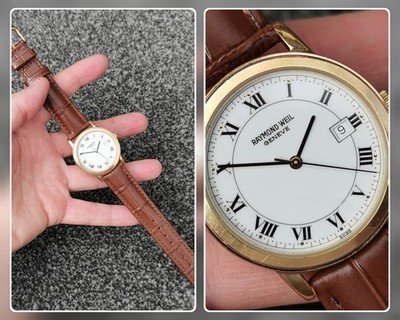 Vintage 1990s Raymond Weil Geneve 5548 Swiss Quartz Gold Plated Dress Watch