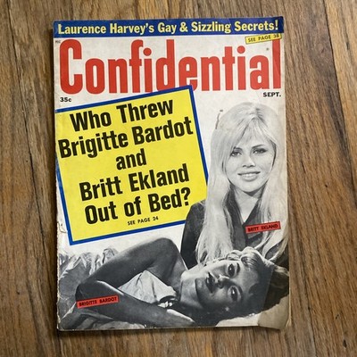 Confidential Magazine Sept 1967 Brigitte Bardot Britt Ekland Laurence Harvey