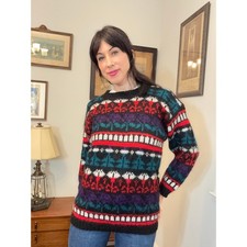 80s 90s vintage Knit Knit flower print sweater pull over mohair red purple black