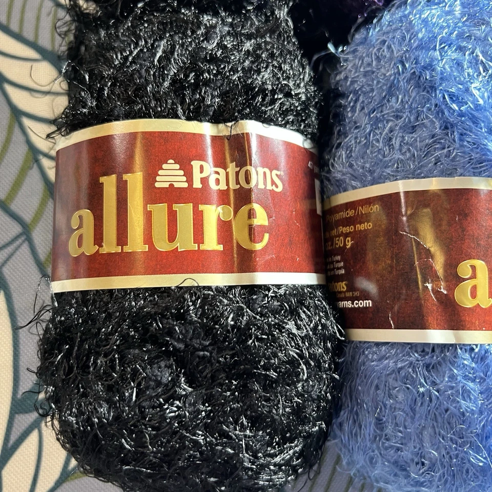 PATONS ALLURE NYLON YARNS 47 Yards Each Purple Black Blue Lot Of 6 - Image 2 of 4