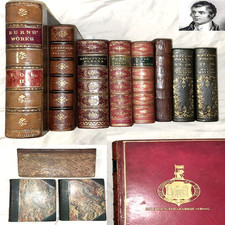 1795 ANTIQUE LEATHER BOOK LOT 8BKS BURNS POETRY FAUST GOETHE NAPOLEON DEVIL ESSA