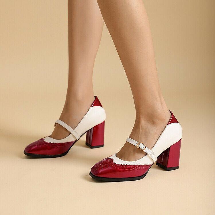 Womens Mary Jane Square Toe Chunky Heels Buckle Strap Pumps Party Shoes
