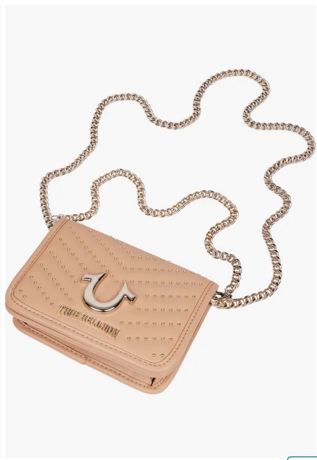 True Religion Studded Crossbody Handbag Horseshoe Logo Gold Chain Straps New