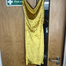 Gold Velvet Halter Neck And Cowl Back Midi Dress Size 4. #4