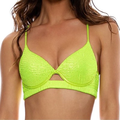 Luli Fama Bella Bikini Top Women's Small Textured Neon Yellow