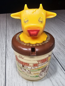 🐄 VTG 1970s Whirley Moo Cow Creamer Sippy Cup 12oz Farm Scene RARE Retro 🌾