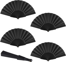 4 Pieces Black Handheld Folding Fan, Decoration Fold Hand Fan Nylon Cloth Chines