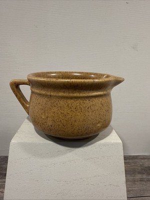 Vtg Monmouth Pottery Maple Leaf USA Mojave Brown Speckled Creamer Syrup Pitcher