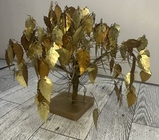 Vtg Fantasy Tree Brass Gold Leaf Twisted Wire Art Sculpture MCM Dancing Leaves
