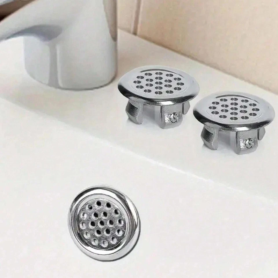 4pcs Bathroom Basin Ceramic Sink Open Hole Overflow Cover Chromed Trim - Image 2 of 4