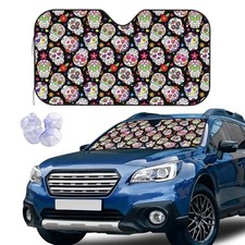 Front Windshield Sun Shade Accordion Folding Auto Sunshade Small Sugar Skull