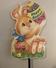Vtg 1999 Easter Egg Bunny Yard Art 26" Sign Holiday Decor Impact Plastics
