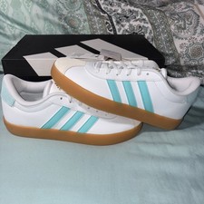 Adidas VL Court 3.0 K Sneakers White/Aqua Size US 6.5 Women's New with Box
