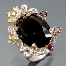 Gemstone 26 ct Natural Smoky Quartz Ring 925 Sterling Silver Size 9 /B-R4429