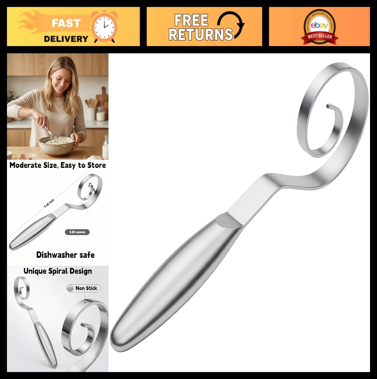Danish Dough Whisk Stainless Steel Hook for Sourdough Bread Mixing Tool
