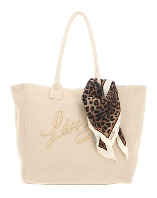 LIU JO Plentia Tote Bag L Shopper Schultertasche Tuch Tasche Tela beige