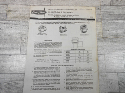 Dayton Shaded Pole Blowers Installation Instructions Parts List Guide