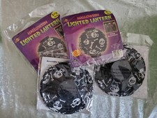 Halloween Skull and Bones Light Up Paper Lanterns NEW Black  White Set of 4