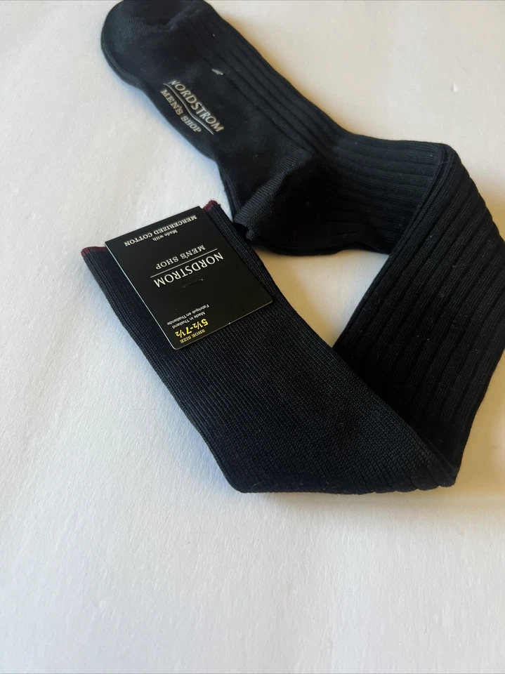 NORDSTROM 男式 MERCERIZED COTTON SOCKS 及膝黑色小号 5.5 - 7.5 全新带标签 — 第 3/4 张图片