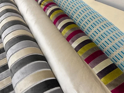 STRIPE VELVET UPHOLSTERY FABRIC TEXTURED MATERIAL 140CM By Romo