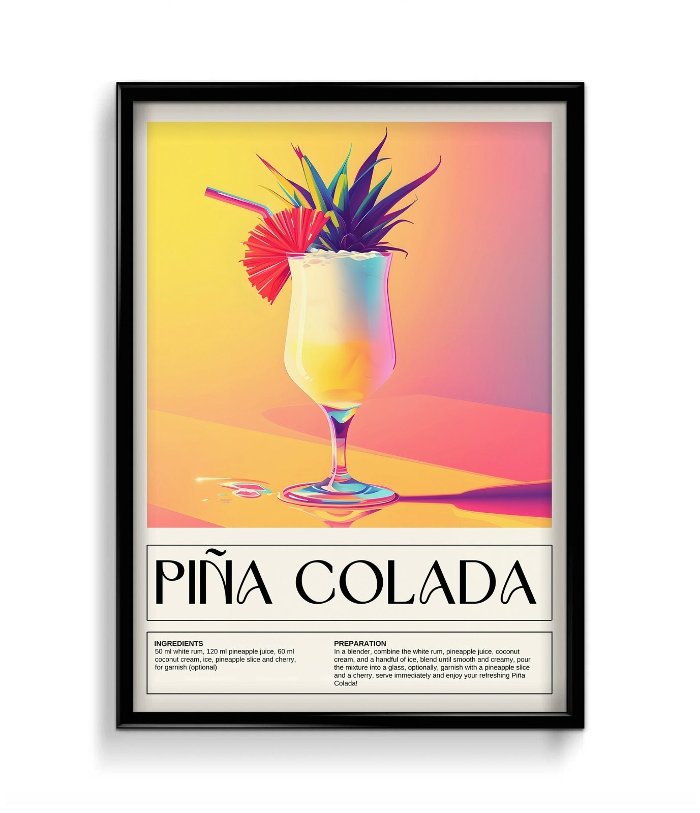 Pina Colada Cocktail Wall Art - Vintage Kitchen Poster- Home Decor Poster
