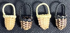 Vintage Miniature Woven Basket Set Of 4 Natural Black Tones Dollhouse or Craft