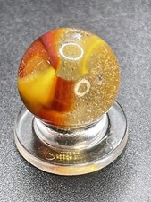 Peltier Clown Marble Clear Base Yellow Red Ribbons Vintage Marbles 0.591