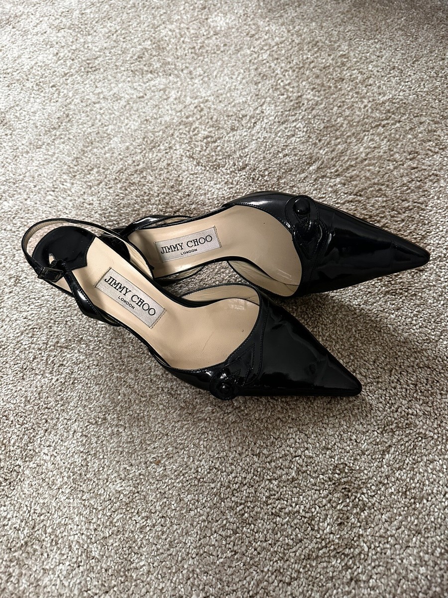 Jimmy Choo Slingback Black Leather Medium Heels Shoes Size Jimmy Choo Slingback Black Leather Medium Heels Shoes Size