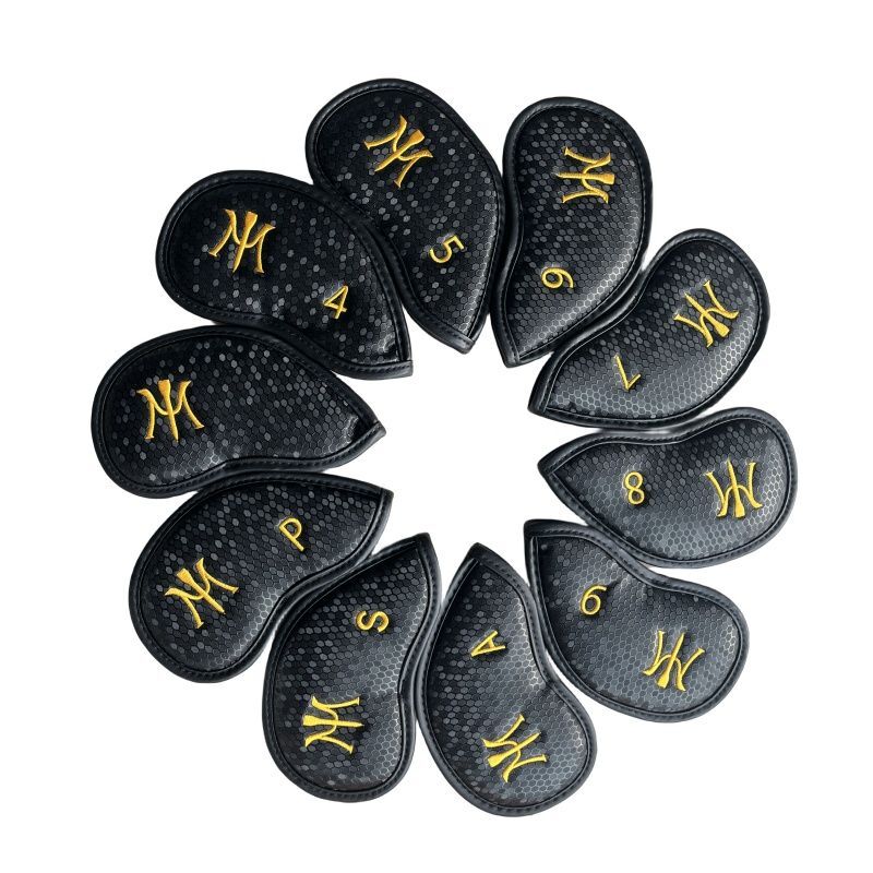 New Black-Miura/3-9-PASX Gold White logo Golf Club Iron Headcover Carbon