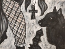Estampe d'art gothique SCHIPPERKE 4x6 signée par l'artiste KSams chien gothique