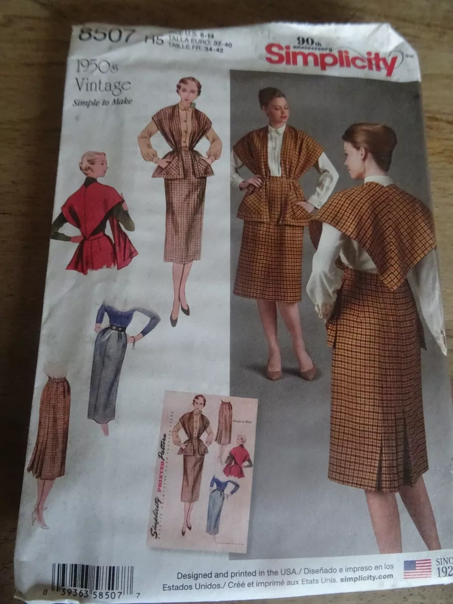 8507 PATRON SIMPLICITY VINTAGE REEDITION ANNEE 50 JUPE ET ETOLE